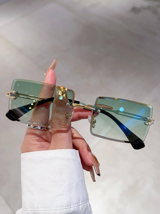 1 par de gafas de moda vintage sin montura con lentes degradadas verdes cuadradas para mujer