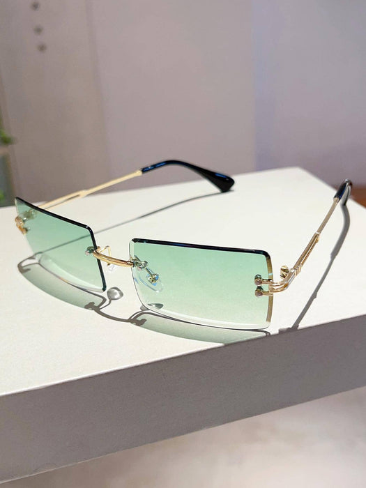 1 par de gafas de moda vintage sin montura con lentes degradadas verdes cuadradas para mujer