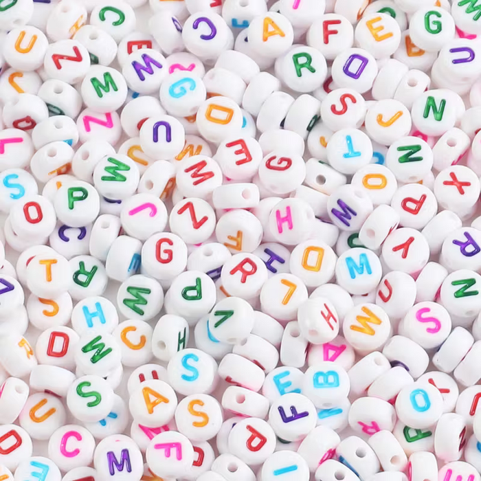 200pcs Cuentas Acrílicas Blancas Lavadas - Letras Mayúsculas y Minúsculas para Hacer Joyería