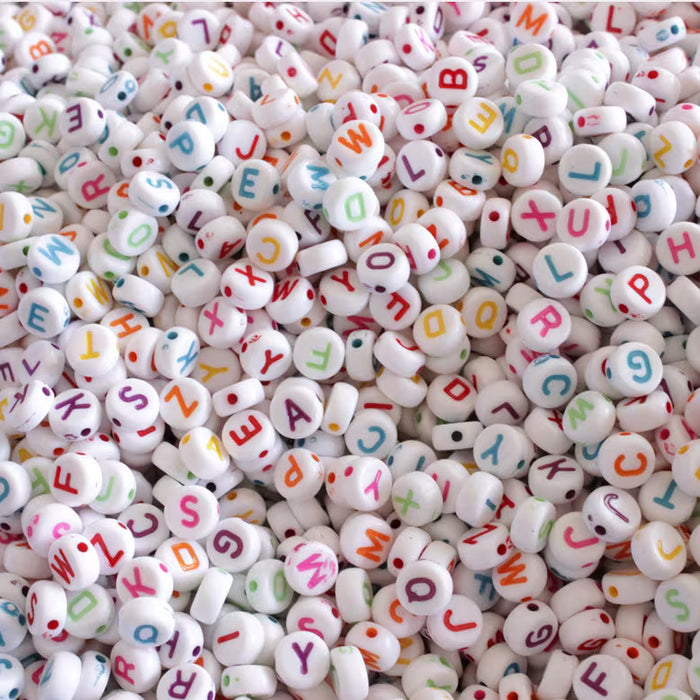 200pcs Cuentas Acrílicas Blancas Lavadas - Letras Mayúsculas y Minúsculas para Hacer Joyería