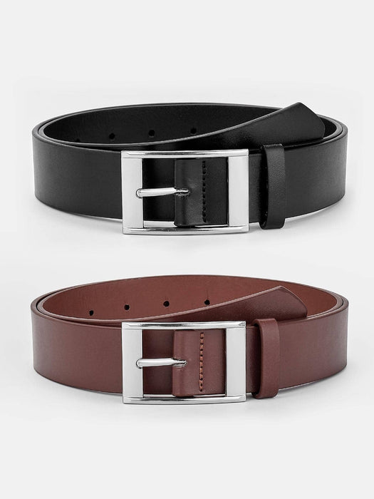 SHEIN 2pcs Juego de cinturones para hombre con hebilla ancha rectangular