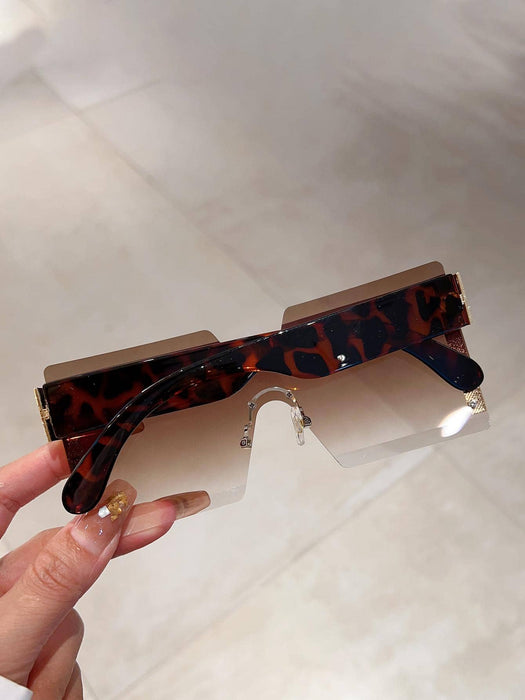 Shein Gafas de moda sin montura con lentes geométricas degradadas de estilo bohemio
