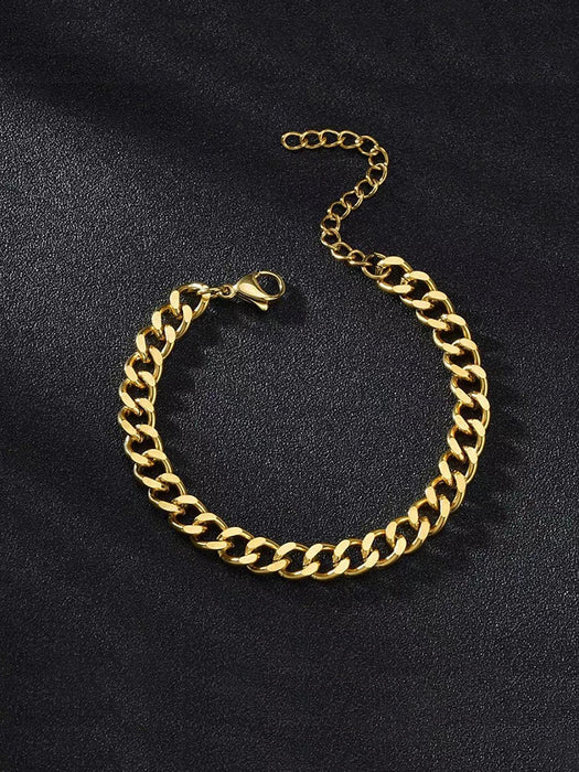 Shein 1 reloj de hombre dorado con correa de aleación de zinc esfera redonda, movimiento de cuarzo y 1 pulsera de cadena