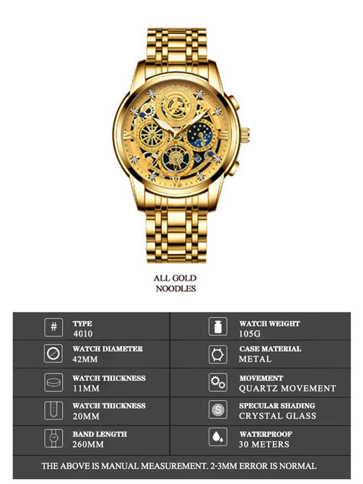 BINBOND Reloj de lujo para hombre elegante y moderno, de acero inoxidable
