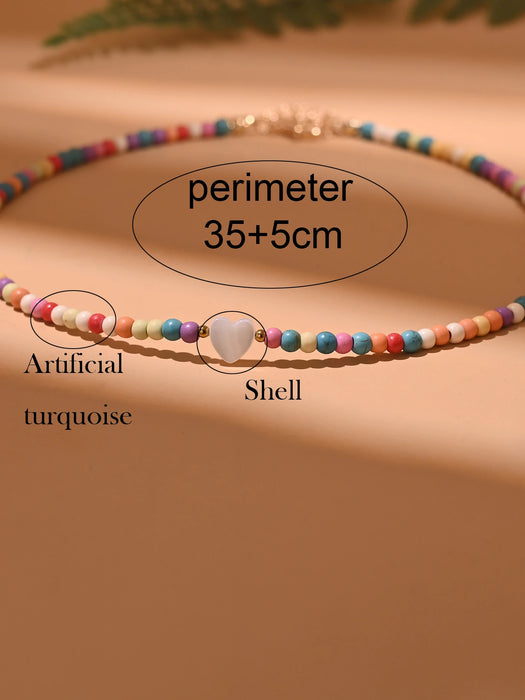 Shein Gargantilla de cuentas de turquesa artificial de 4 mm con forma de corazón de concha para mujer