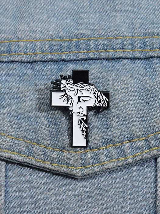 Shein 1 pieza de broches esmaltados con la cruz de Jesús