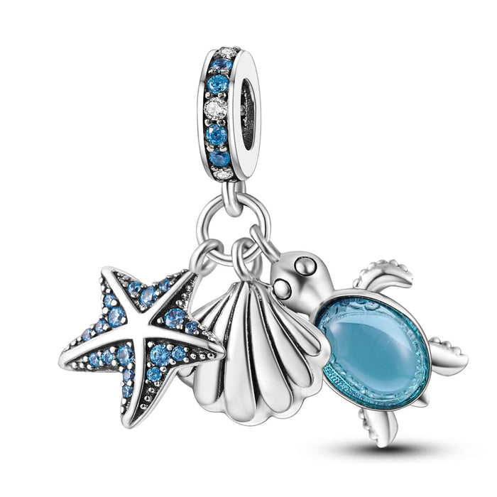 SHEIN Colgante plateado con diseños de estrella de mar, concha, tortuga marina y pulpo