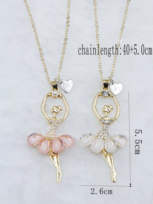 Shein 2 collares con colgante de aleación de zinc para niñas, con diamantes de imitación y perlas de imitación, ideales para mejores amigas.