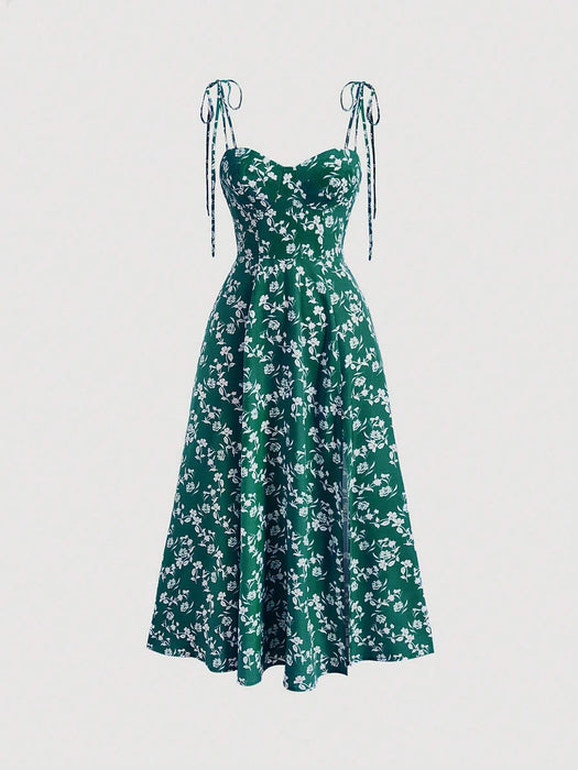 SHEIN MOD Vestido de tirantes con estampado floral de hombros con cordón