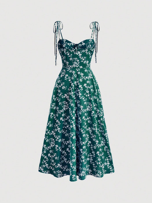 SHEIN MOD Vestido de tirantes con estampado floral de hombros con cordón