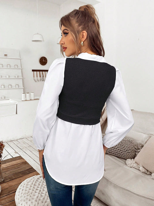 SHEIN LUNE Top 2 en 1 de color combinado de manga farol