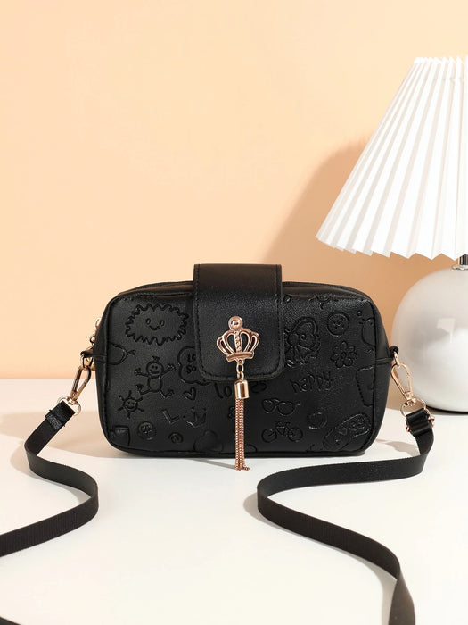 SHEIN Bolso bandolera con borla y corona en relieve