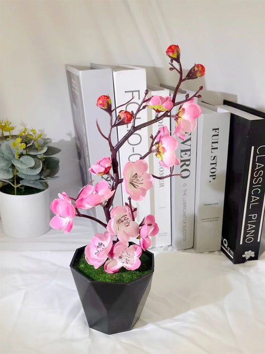 Shein 1 unidad de bonsái artificial de ciruelo en flor, planta decorativa de interior