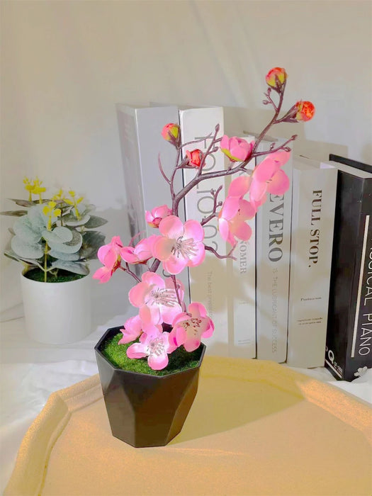 Shein 1 unidad de bonsái artificial de ciruelo en flor, planta decorativa de interior