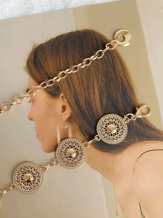 Shein 1 pieza de cadena de cintura de metal calada redonda dorada para mujer