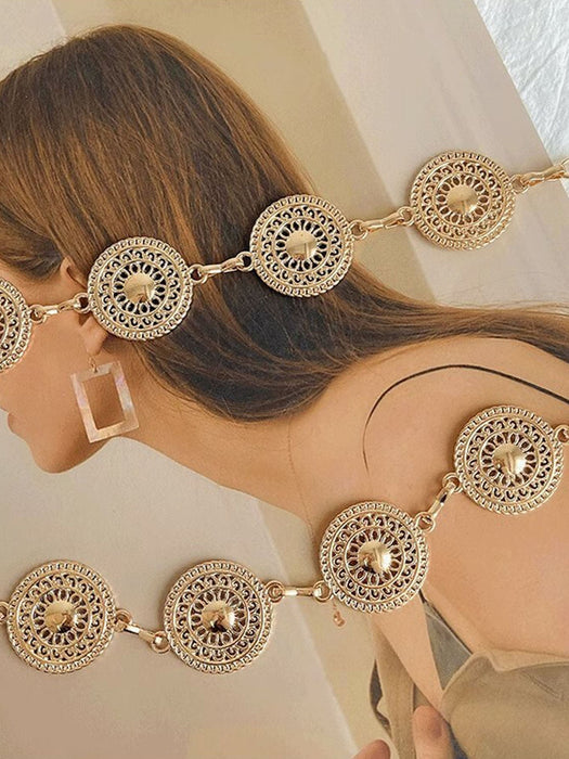 Shein 1 pieza de cadena de cintura de metal calada redonda dorada para mujer