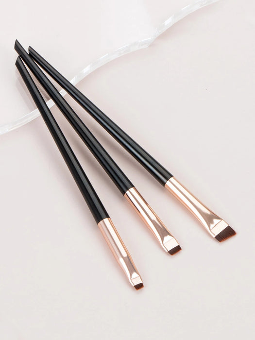 SHEIN Set de 3 piezas Pinceles de maquillaje ultra delgados en negro y dorado