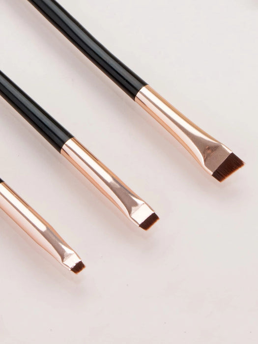 SHEIN Set de 3 piezas Pinceles de maquillaje ultra delgados en negro y dorado