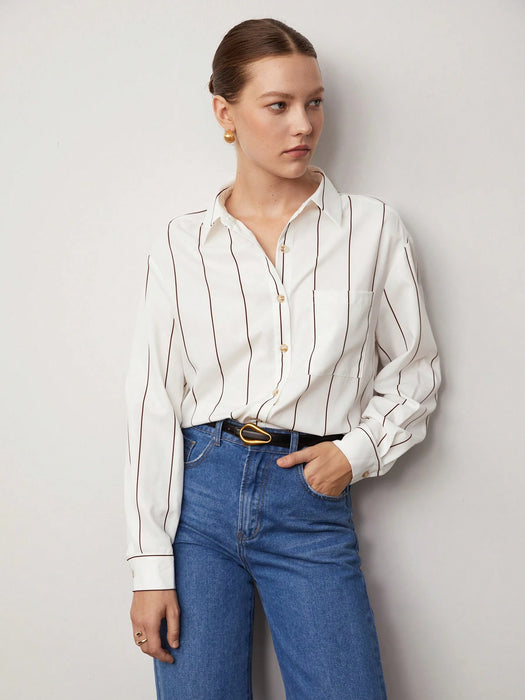 SHEIN BizChic Camisa de trabajo con botones y estampado de rayas