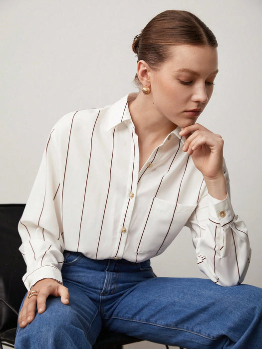SHEIN BizChic Camisa de trabajo con botones y estampado de rayas