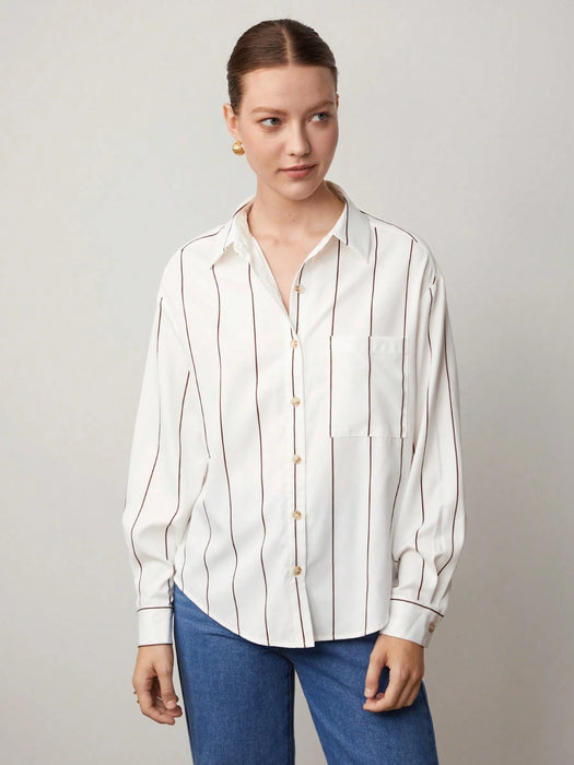 SHEIN BizChic Camisa de trabajo con botones y estampado de rayas