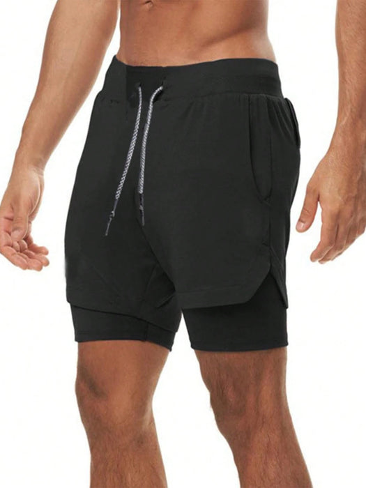 Pantalones cortos deportivos de verano para hombre, 2 en 1, para hacer ejercicio de secado rápido