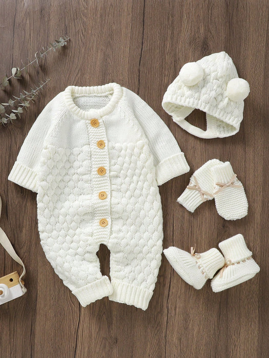 SHEIN Bebé niña de manga raglán tejido Mono & Sombrero & Zapatos & Guantes