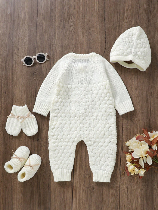 SHEIN Bebé niña de manga raglán tejido Mono & Sombrero & Zapatos & Guantes