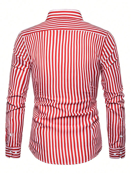Shein Manfinity Mode Camisa de manga larga con cuello abotonado y estampado de rayas para hombre
