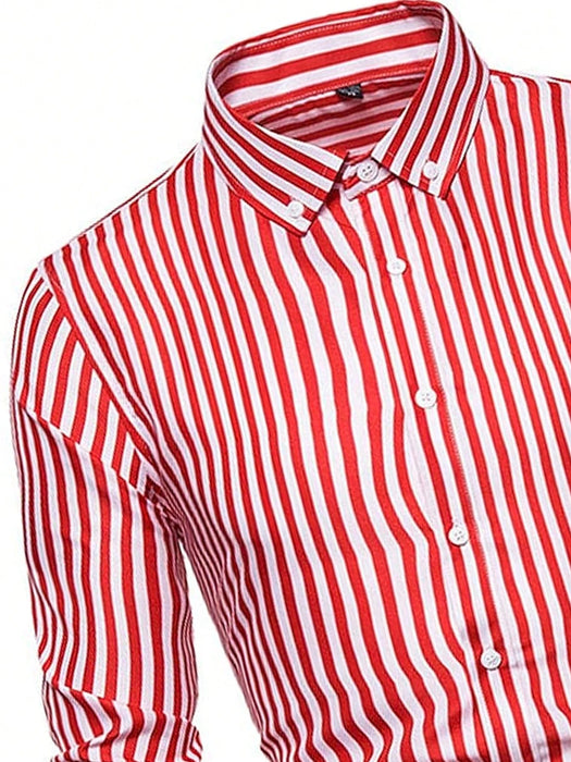 Shein Manfinity Mode Camisa de manga larga con cuello abotonado y estampado de rayas para hombre