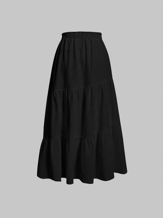 SHEIN MOD Falda de uso diario de unicolor con volantes en el bajo