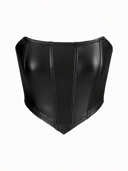 SHEIN ICON Top negro de tubo de piel sintética con bajo asimétrico