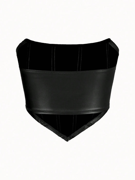 SHEIN ICON Top negro de tubo de piel sintética con bajo asimétrico