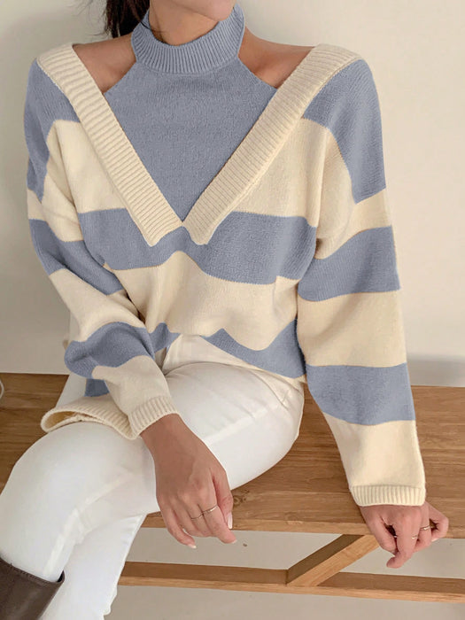 SHEIN DAZY Suéter 2 en 1 con hombros caídos y bloques de color