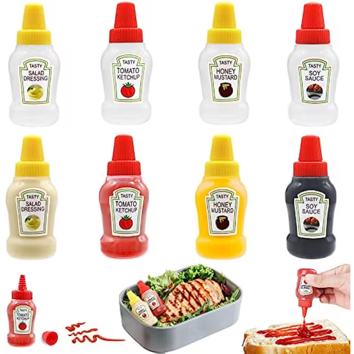 Juego de 4 mini botellas de kétchup, botellas exprimibles de plástico