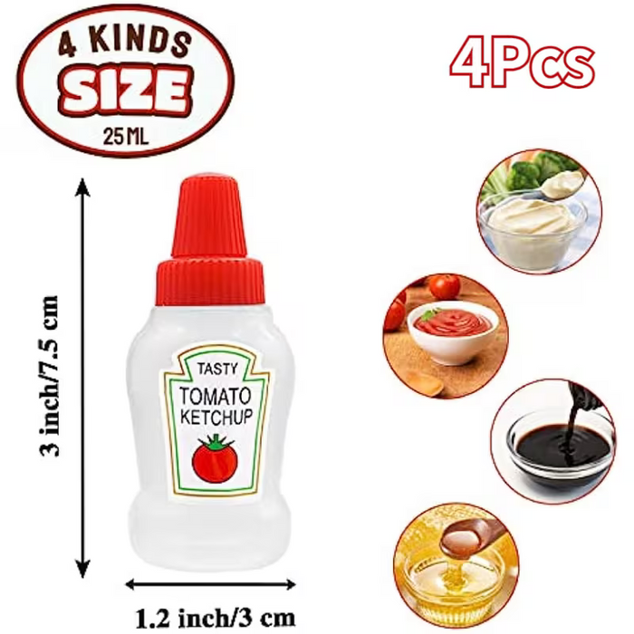 Juego de 4 mini botellas de kétchup, botellas exprimibles de plástico