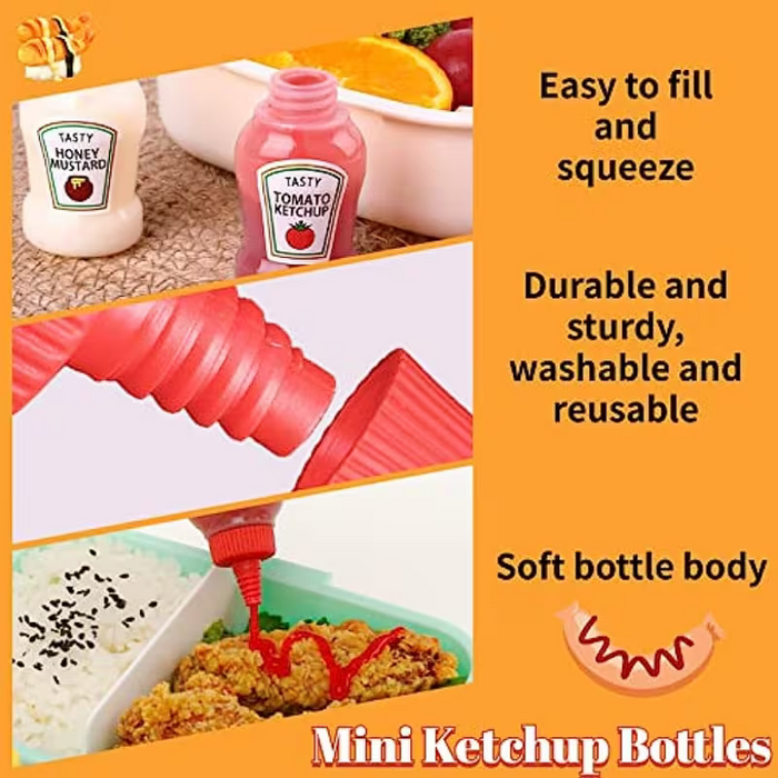 Juego de 4 mini botellas de kétchup, botellas exprimibles de plástico