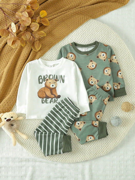 Shein Playful Pals Conjunto para niño de camiseta con ribete contrastante estampado de dibujos animados y pantalones