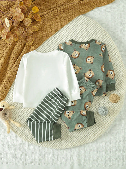 Shein Playful Pals Conjunto para niño de camiseta con ribete contrastante estampado de dibujos animados y pantalones