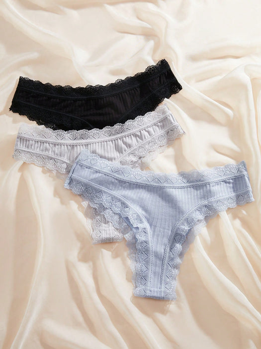 SHEIN 3 paquetes Tanga sexy de lencería con lazo frontal y adorno de encaje