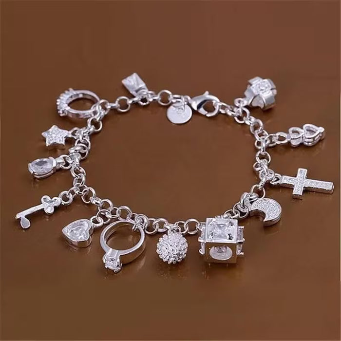 Joyería multi-elemento para mujer con pulsera de estilo fácil, colgante plateado