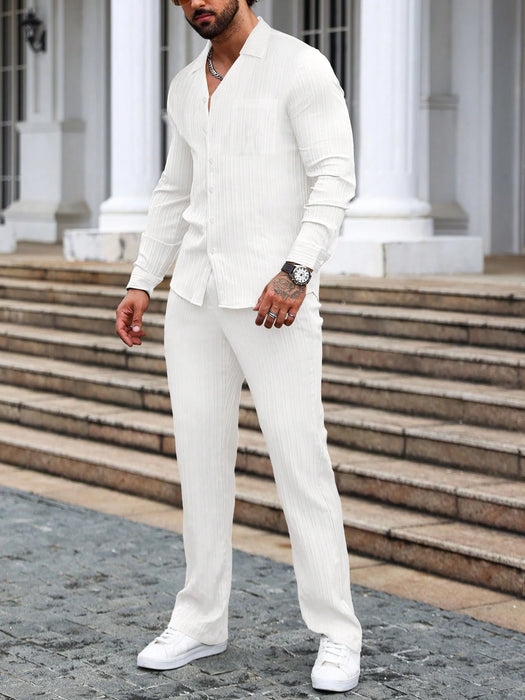 SHEIN Manfinity Homme Conjunto de camisa y pantalones de unicolor con ajuste