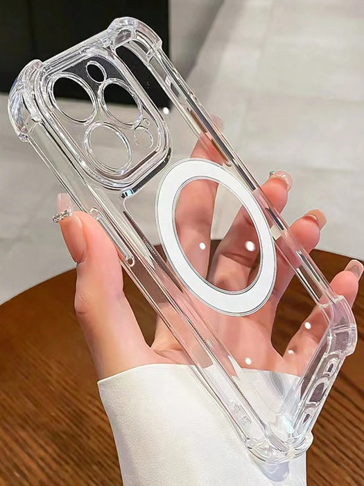 Shein 1 funda transparente de PC+TPU galvanizada con botones, compatible con el cargador Apple MagSafe para iphone 12 pro max