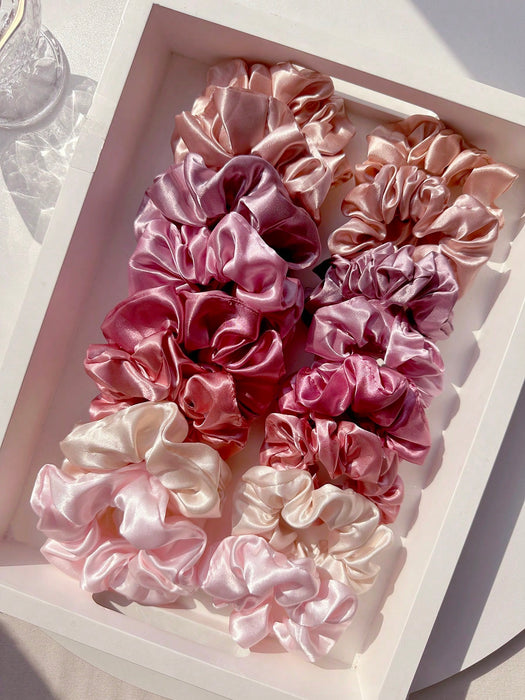 SHEIN 16pcs Scrunchies de unicolor para mujeres, lazos para el cabello de satén suave