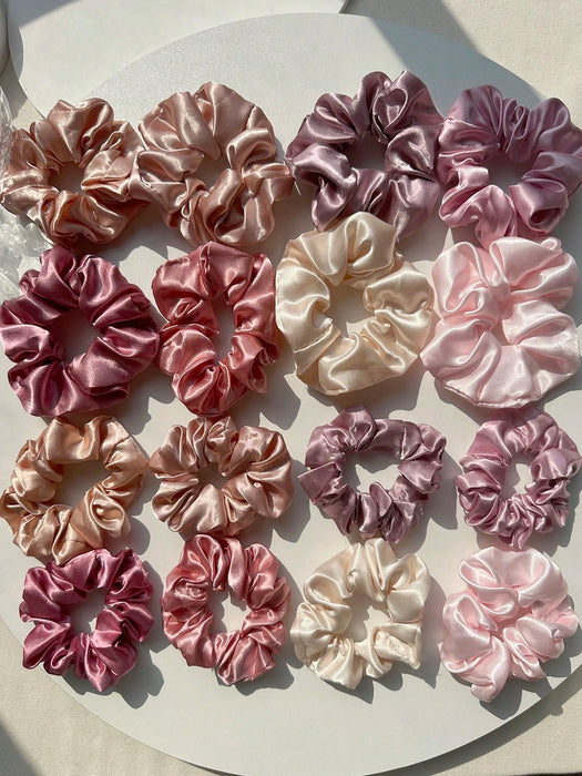 SHEIN 16pcs Scrunchies de unicolor para mujeres, lazos para el cabello de satén suave