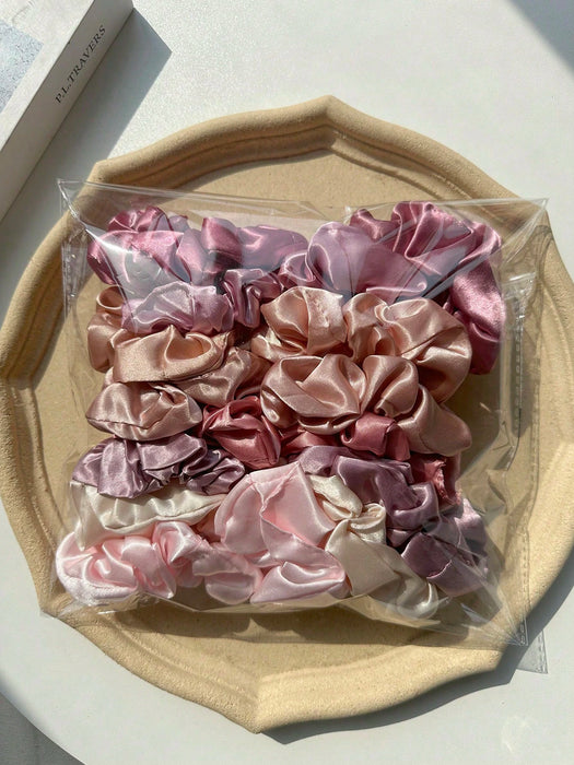 SHEIN 16pcs Scrunchies de unicolor para mujeres, lazos para el cabello de satén suave