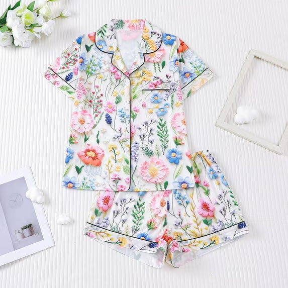 Pijama de dos piezas para mujer con estampado floral