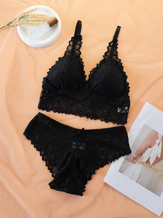 3 Juegos De Sujetador Y Bragas De Encaje Floral, Sujetador Push Up sin varillas Y Bragas Con Pajarita