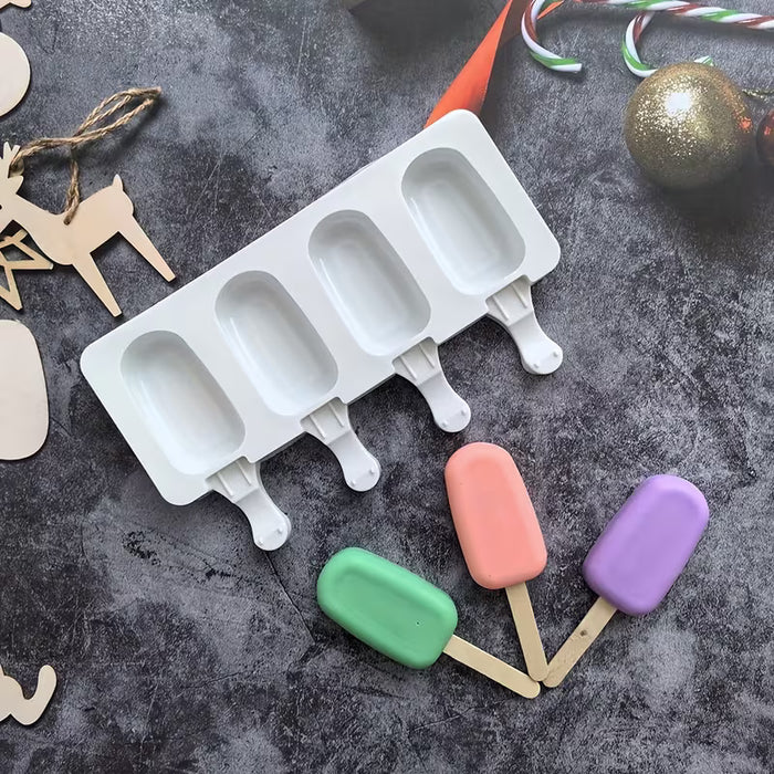 1 molde de silicona ovalado creativo para paletas, 4 cavidades para hornear pasteles