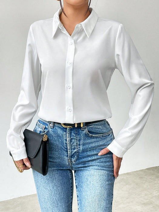 SHEIN Elenzga Camisa de mujer de manga larga, Blusas de manga larga